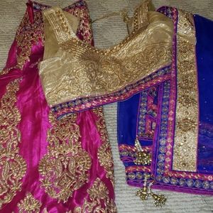 Magenta and dark blue lehenga choli
